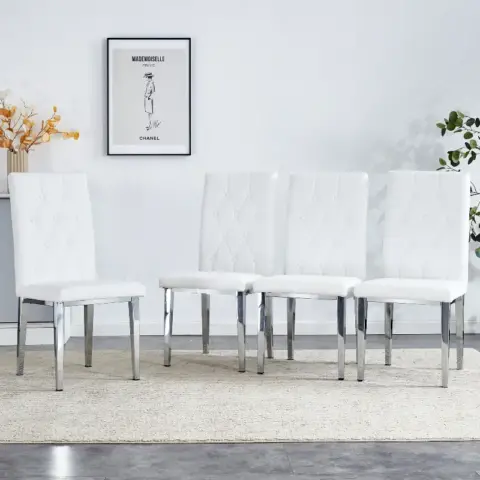4 Piece Dining Chair Set, Modern Style Kitchen Soft Cushion High Backrest, With Embedded Buttons, Metal Leg Office Chair, Suitable For Restaurants 24
