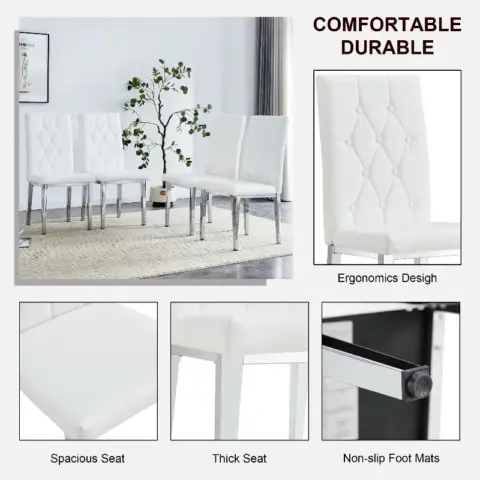 4 Piece Dining Chair Set, Modern Style Kitchen Soft Cushion High Backrest, With Embedded Buttons, Metal Leg Office Chair, Suitable For Restaurants 25
