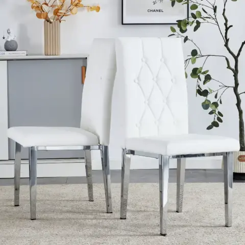 4 Piece Dining Chair Set, Modern Style Kitchen Soft Cushion High Backrest, With Embedded Buttons, Metal Leg Office Chair, Suitable For Restaurants 4