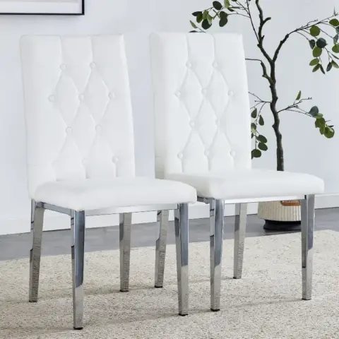 4 Piece Dining Chair Set, Modern Style Kitchen Soft Cushion High Backrest, With Embedded Buttons, Metal Leg Office Chair, Suitable For Restaurants 6