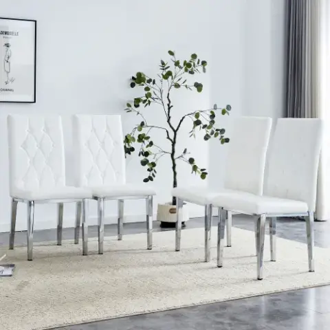 4-piece dining chair set, modern style kitchen soft cushion high backrest, with embedded buttons, metal leg office chair, suitable for restaurants