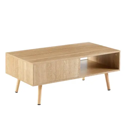 41.34 Rattan Coffee Table, Sliding Door For Storage, Solid Wood Legs, Modern Table For Living Room , Natural 12