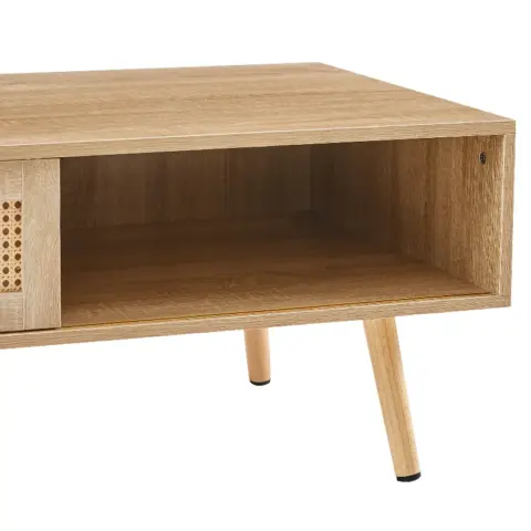 41.34 Rattan Coffee Table, Sliding Door For Storage, Solid Wood Legs, Modern Table For Living Room , Natural 13