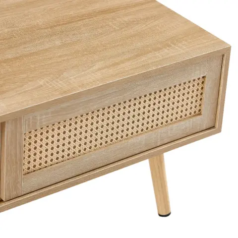 41.34 Rattan Coffee Table, Sliding Door For Storage, Solid Wood Legs, Modern Table For Living Room , Natural 5