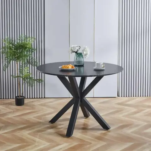 42.1black Table Mid Century Dining Table For 4 6 People With Round Mdf Table Top, Pedestal Dining Table, End Table Leisure Coffee Table,cross Leg 1