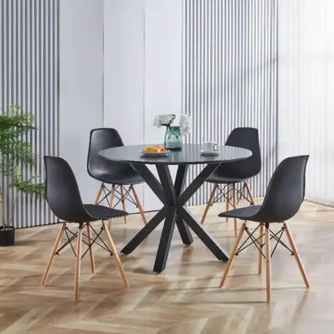 42.1black Table Mid Century Dining Table For 4 6 People With Round Mdf Table Top, Pedestal Dining Table, End Table Leisure Coffee Table,cross Leg 3