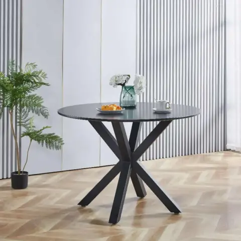 42.1black Table Mid Century Dining Table For 4 6 People With Round Mdf Table Top, Pedestal Dining Table, End Table Leisure Coffee Table,cross Leg 5