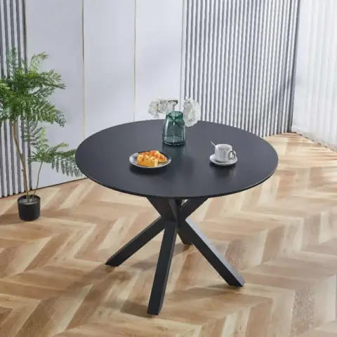 42.1black Table Mid Century Dining Table For 4 6 People With Round Mdf Table Top, Pedestal Dining Table, End Table Leisure Coffee Table,cross Leg 6