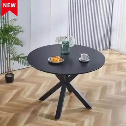 42.1black Table Mid Century Dining Table For 4 6 People With Round Mdf Table Top, Pedestal Dining Table, End Table Leisure Coffee Table,cross Leg 9