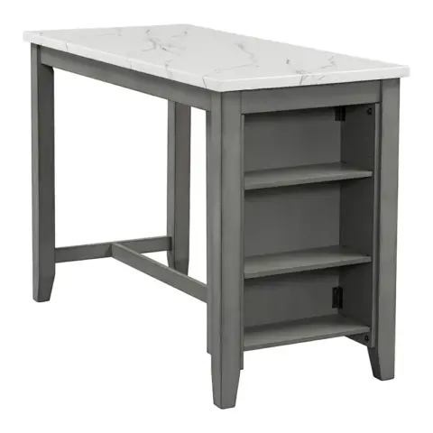 5 Piece Counter Height Dining Table Set With Built In Storage Shelves,grey 23