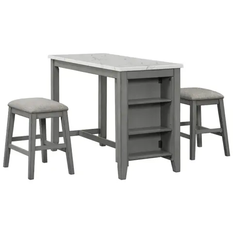 5 Piece Counter Height Dining Table Set With Built In Storage Shelves,grey 3
