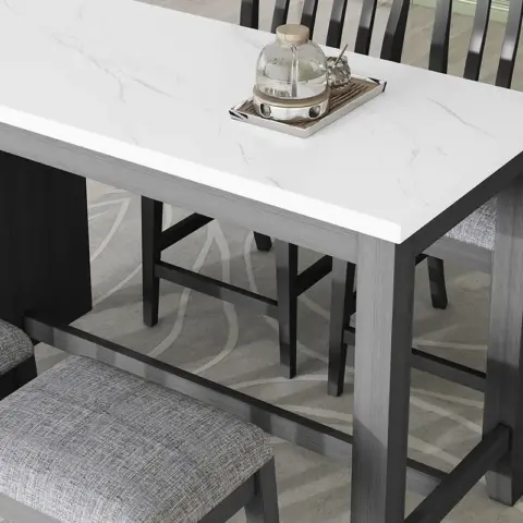 5 Piece Counter Height Dining Table Set With Built In Storage Shelves,grey 33