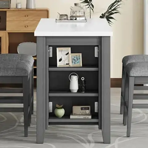 5 Piece Counter Height Dining Table Set With Built In Storage Shelves,grey 35