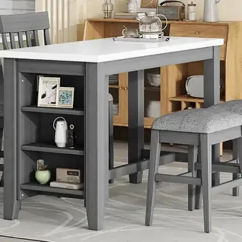 5 Piece Counter Height Dining Table Set With Built In Storage Shelves,grey 37