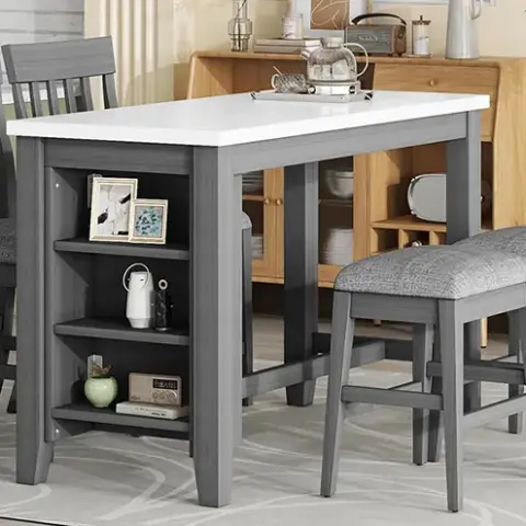 5 Piece Counter Height Dining Table Set With Built In Storage Shelves,grey 38