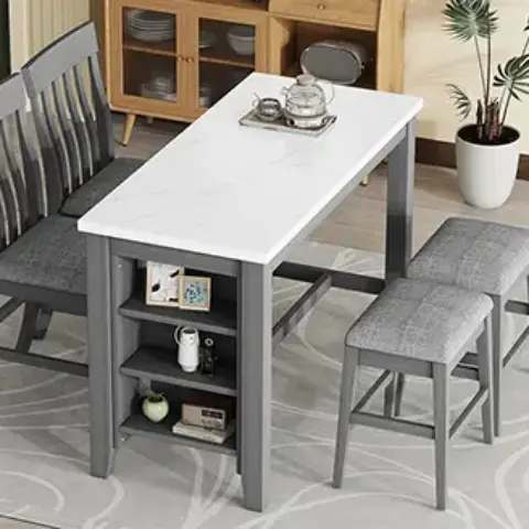 5 Piece Counter Height Dining Table Set With Built In Storage Shelves,grey 39