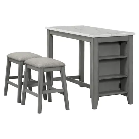5 Piece Counter Height Dining Table Set With Built In Storage Shelves,grey 4