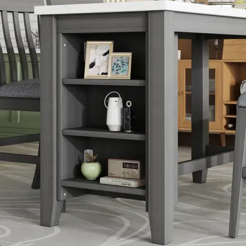 5 Piece Counter Height Dining Table Set With Built In Storage Shelves,grey 42