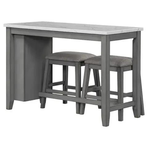 5 Piece Counter Height Dining Table Set With Built In Storage Shelves,grey 6