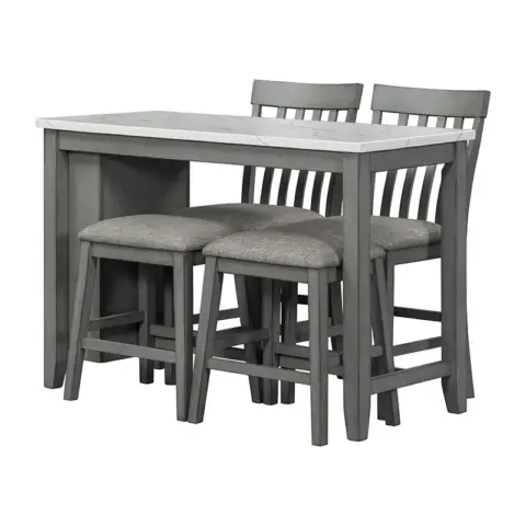 5 Piece Counter Height Dining Table Set With Built In Storage Shelves,grey 7