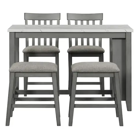 5 Piece Counter Height Dining Table Set With Built In Storage Shelves,grey 8