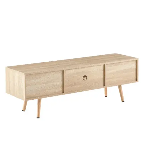55.12 Rattan Tv Cabinet, Double Sliding Doors For Storage, Adjustable Shelf, Solid Wood Legs, Tv Console For Living Room ,natural 11