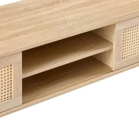 55.12 Rattan Tv Cabinet, Double Sliding Doors For Storage, Adjustable Shelf, Solid Wood Legs, Tv Console For Living Room ,natural 12