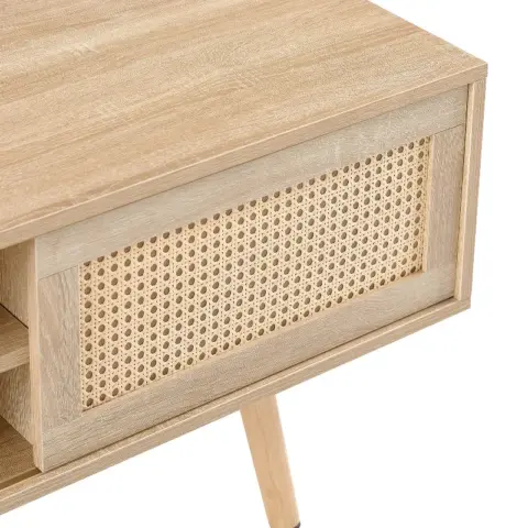 55.12 Rattan Tv Cabinet, Double Sliding Doors For Storage, Adjustable Shelf, Solid Wood Legs, Tv Console For Living Room ,natural 15