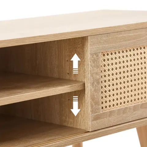 55.12 Rattan Tv Cabinet, Double Sliding Doors For Storage, Adjustable Shelf, Solid Wood Legs, Tv Console For Living Room ,natural 19