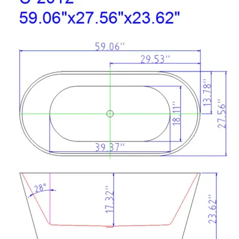 59" Acrylic Freestanding Bathtub-Acrylic Soaking Tubs, Black Bathtub, Oval Shape Black Freestanding Bathtub With Chrome Overflow and Pop Up Drain