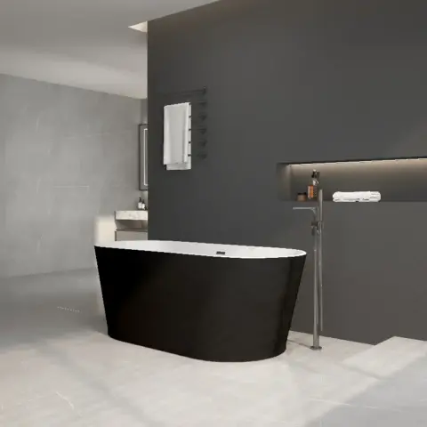 59" Acrylic Freestanding Bathtub-Acrylic Soaking Tubs, Black Bathtub, Oval Shape Black Freestanding Bathtub With Chrome Overflow and Pop Up Drain