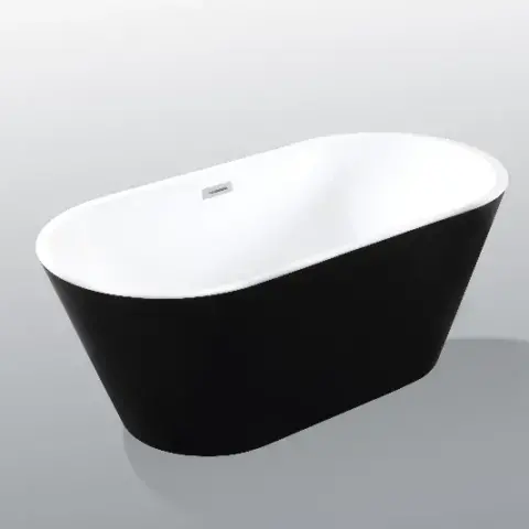 59" Acrylic Freestanding Bathtub-Acrylic Soaking Tubs, Black Bathtub, Oval Shape Black Freestanding Bathtub With Chrome Overflow and Pop Up Drain