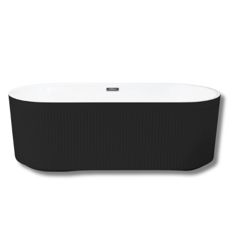59 Acrylic Freestanding Bathtub With Unique Pleated Design Spacious Oval Shape, Gloss Black Finish, Chrome Overflow & Pop Up Drain 4