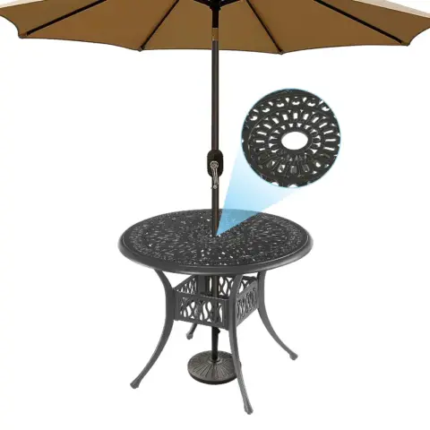 5PCS Outdoor Furniture Dining Table Set All-Weather Cast Aluminum Patio Furniture Includes 1 Round Table and 4 Chairs with Umbrella Hole for Garden