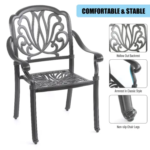 5PCS Outdoor Furniture Dining Table Set All-Weather Cast Aluminum Patio Furniture Includes 1 Round Table and 4 Chairs with Umbrella Hole for Garden