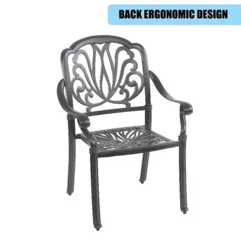 5PCS Outdoor Furniture Dining Table Set All-Weather Cast Aluminum Patio Furniture Includes 1 Round Table and 4 Chairs with Umbrella Hole for Garden