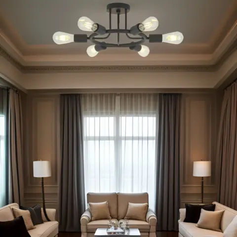 6 Light Modern Sputnik Lights Semi Flush Mount Ceiling Light Black Finished 13