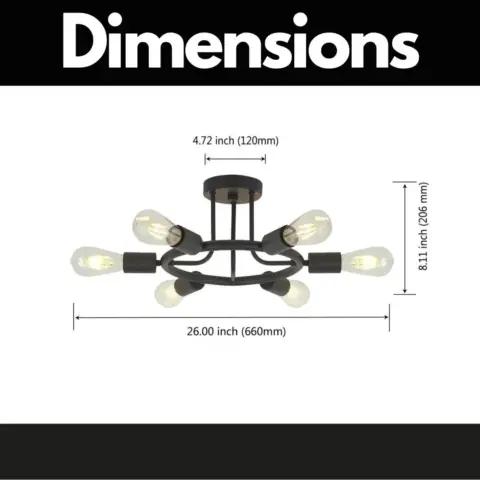 6 Light Modern Sputnik Lights Semi Flush Mount Ceiling Light Black Finished 2