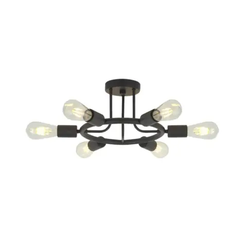 6 Light Modern Sputnik Lights Semi Flush Mount Ceiling Light Black Finished 3