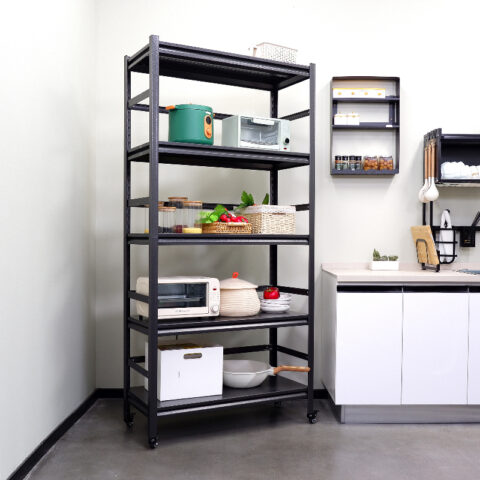 63h Storage Shelves Heavy Duty Metal Shelving Unit Adjustable 5 Tier Pantry Shelves With Wheels Load 1750lbs Kitchen Shelf Garage Storage 14