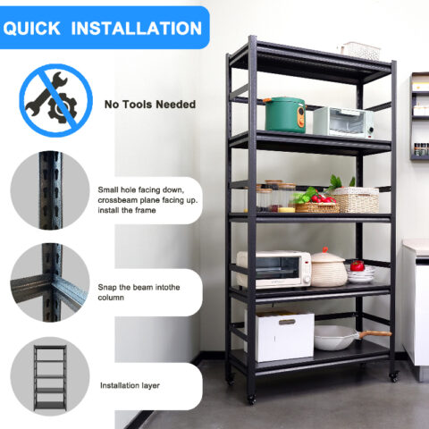 63h Storage Shelves Heavy Duty Metal Shelving Unit Adjustable 5 Tier Pantry Shelves With Wheels Load 1750lbs Kitchen Shelf Garage Storage 18