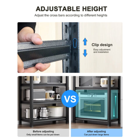 63h Storage Shelves Heavy Duty Metal Shelving Unit Adjustable 5 Tier Pantry Shelves With Wheels Load 1750lbs Kitchen Shelf Garage Storage 22