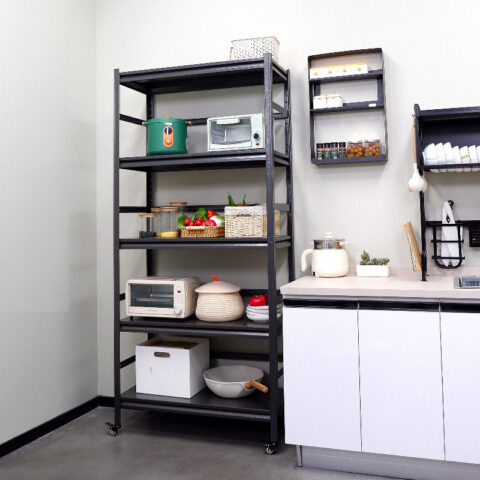 63h Storage Shelves Heavy Duty Metal Shelving Unit Adjustable 5 Tier Pantry Shelves With Wheels Load 1750lbs Kitchen Shelf Garage Storage 4