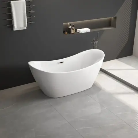 67 Acrylic Freestanding Bathtub Acrylic Soaking Tubs, Oval Shape Freestanding Bathtubs With Chrome Overflow And Pop Up Drain, Double Slipper Tub 2