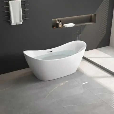 67 Acrylic Freestanding Bathtub Acrylic Soaking Tubs, Oval Shape Freestanding Bathtubs With Chrome Overflow And Pop Up Drain, Double Slipper Tub 8