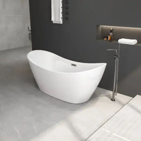 67 Acrylic Freestanding Bathtub Acrylic Soaking Tubs, Oval Shape Freestanding Bathtubs With Chrome Overflow And Pop Up Drain, Double Slipper Tub 9
