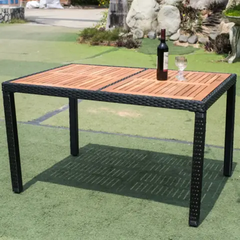 7 Piece Outdoor Patio Wicker Dining Set Patio Wicker Furniture Dining Set Wacacia Wood Top 10