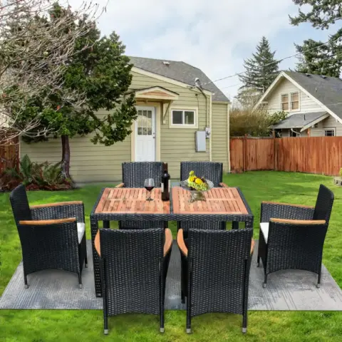 7 Piece Outdoor Patio Wicker Dining Set Patio Wicker Furniture Dining Set Wacacia Wood Top 14
