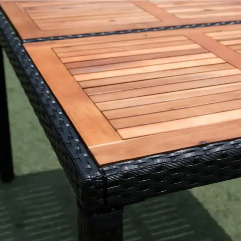 7 Piece Outdoor Patio Wicker Dining Set Patio Wicker Furniture Dining Set Wacacia Wood Top 18