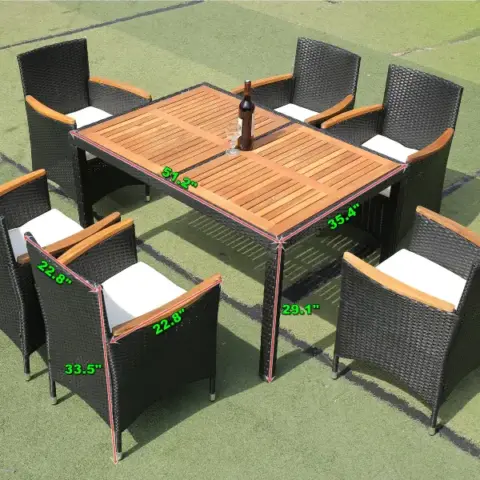 7 Piece Outdoor Patio Wicker Dining Set Patio Wicker Furniture Dining Set Wacacia Wood Top 19